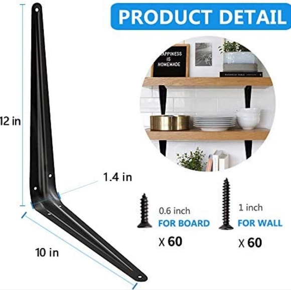 20 Pack Shelf Brackets 12 inches, Heavy Duty Black Iron Metal Floating Shelf - Picture 3 of 6